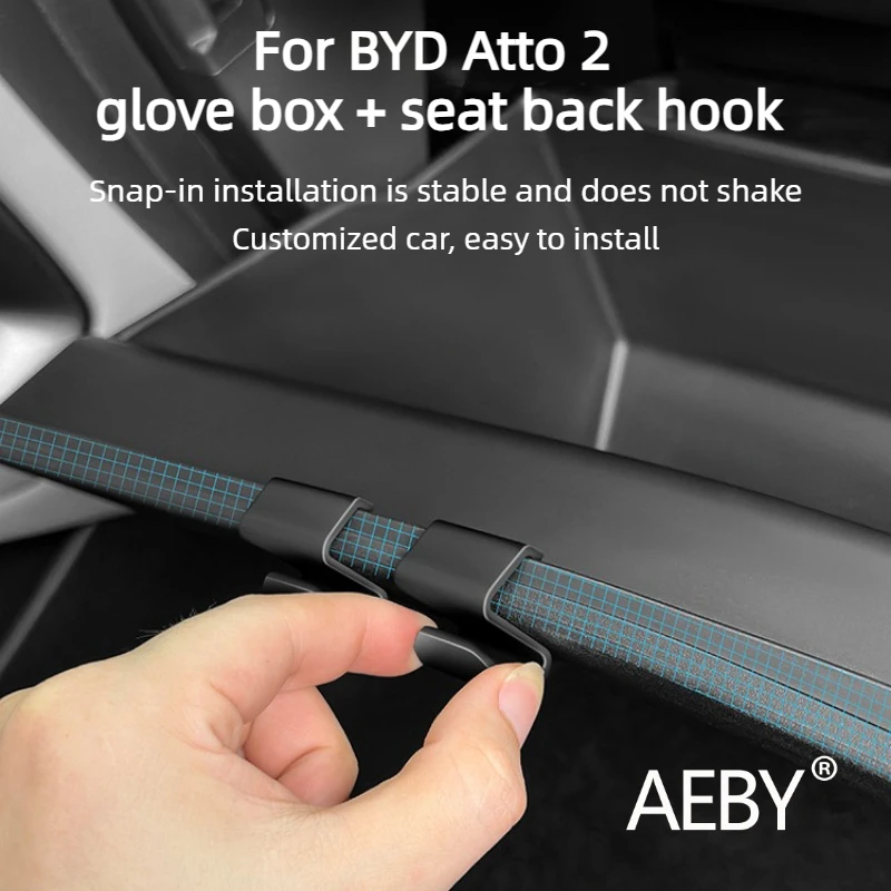 

AEBY For BYD Atto 2 Smart Driving Edition 2024-2025 Glove Box & Back Seat Hooks, Handbag Coat Grocery Hanger, Storage Solution