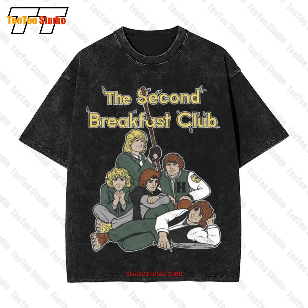 The Second Breakfast Club Lotr Hobbits Parody Black Vintage Oversized T-Shirt T8OV