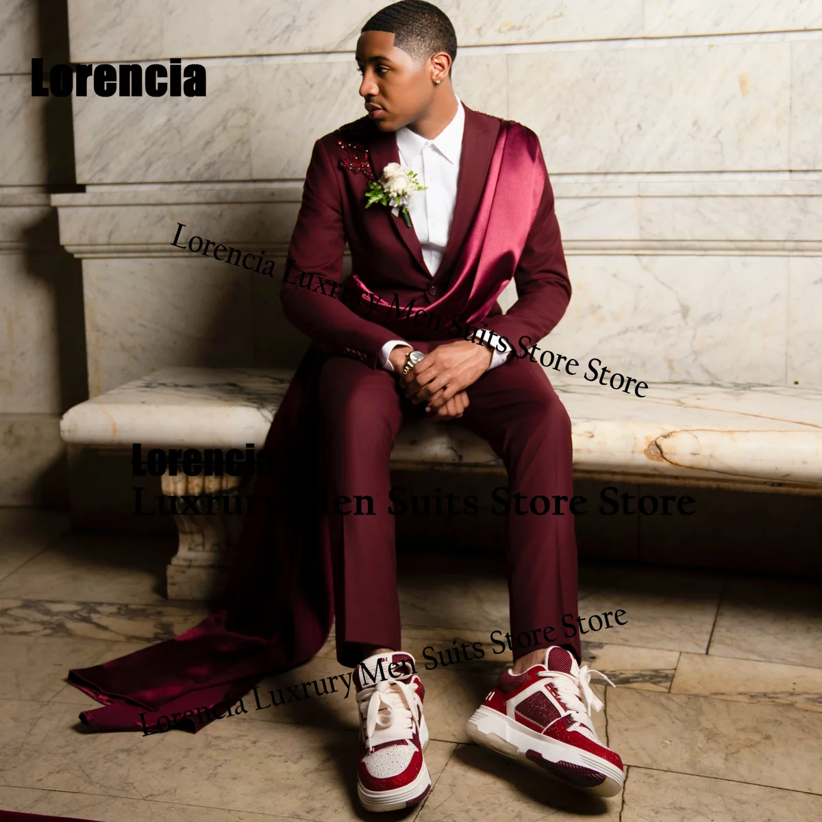 Luxury Crystal Paillette Suit For Men Customized Groom Party Male Blazer 2 Piece Set Simple Slim Fit Tuxedos Wedding Ropa Hombre
