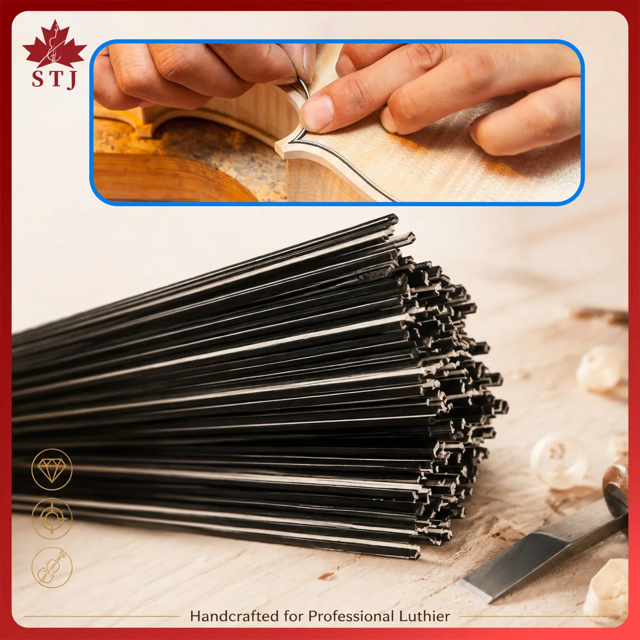 50/100pcs Maple Wood Violin Purfling Viola Cello White Black Wood Strips Bass Inlay Bar 1.2/1.3/1.8/3.1mm Repair Luthier Tools