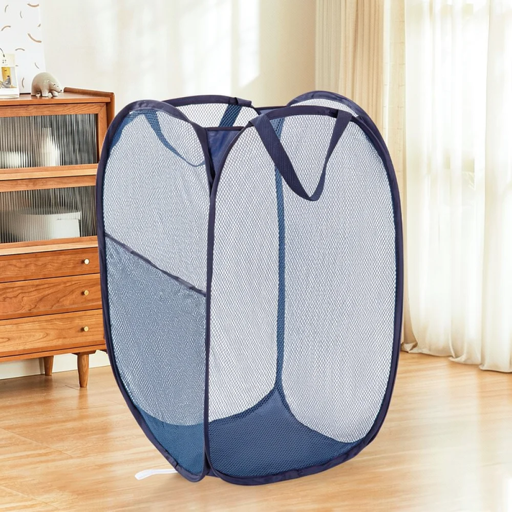 Portable Foldable Storage Basket Lightweight Mesh Laundry Hamper Organizer For Nursery Toys Clothes Bathroom Accessories