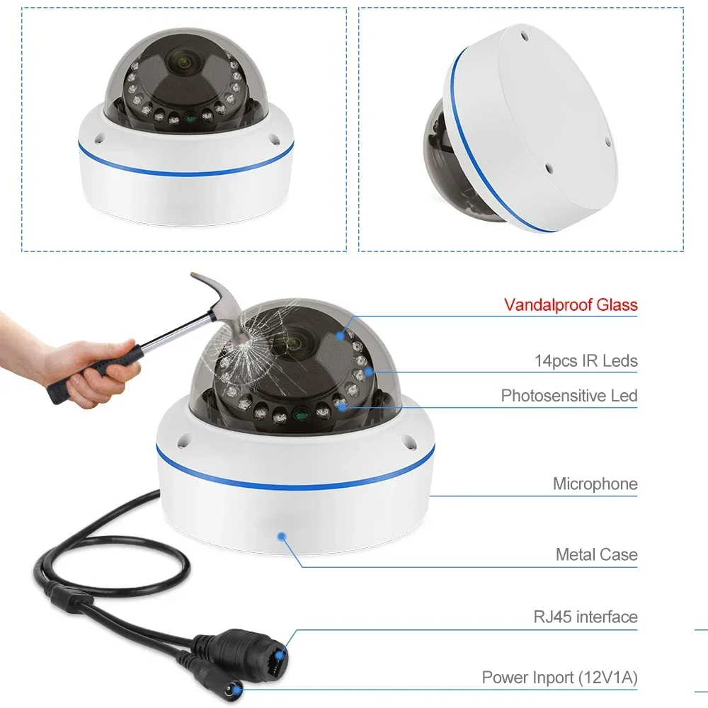 Indoor Dome Camera Vandalproof Audio Record Home Security CCTV Vedio Surveillance Camera 4MP 5MP POE IP Camera