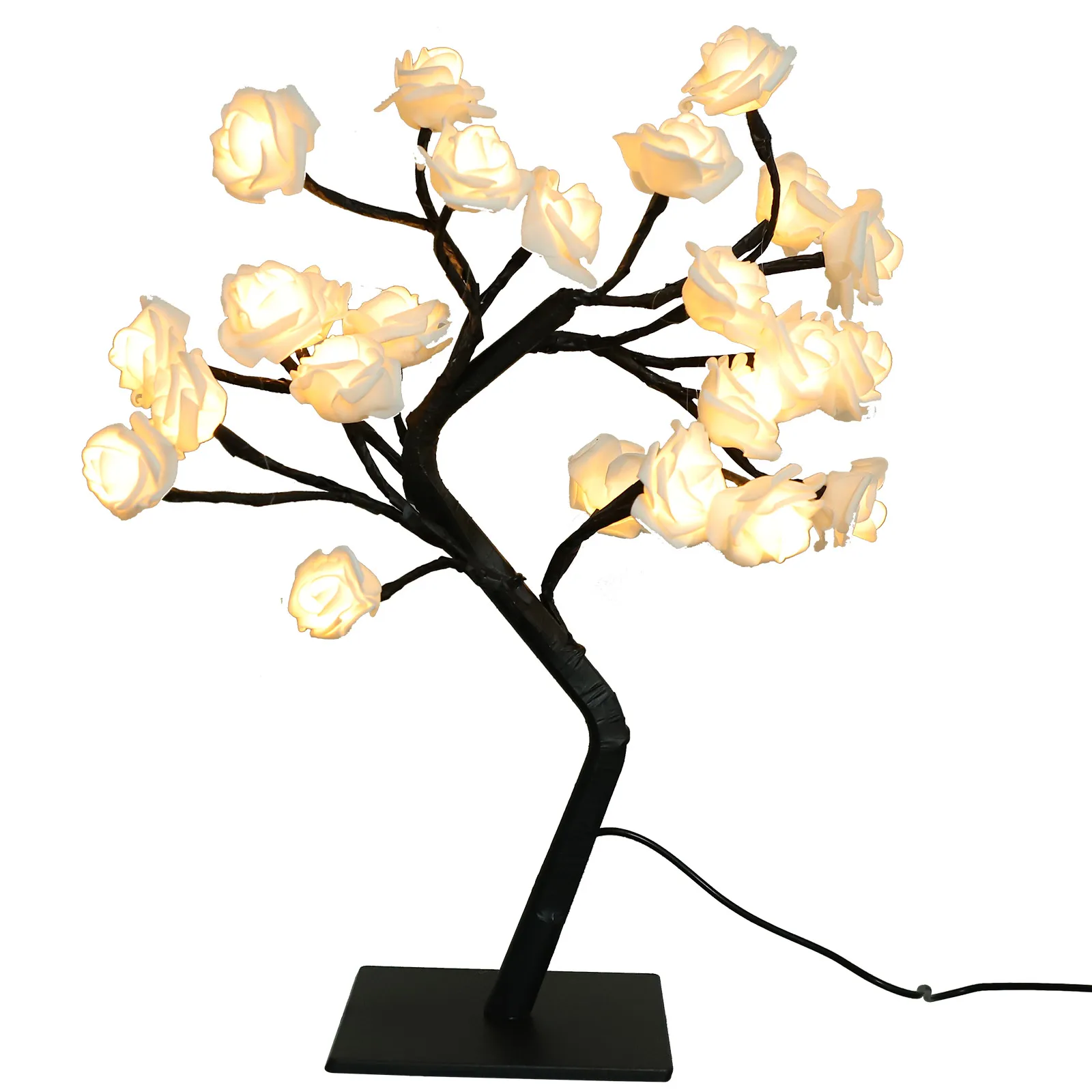 Rose Table Lamp Tree Shape Beautiful LED Desk Light Romantic Bedroom Night Light PVC Waterproof No Indoor Lighting