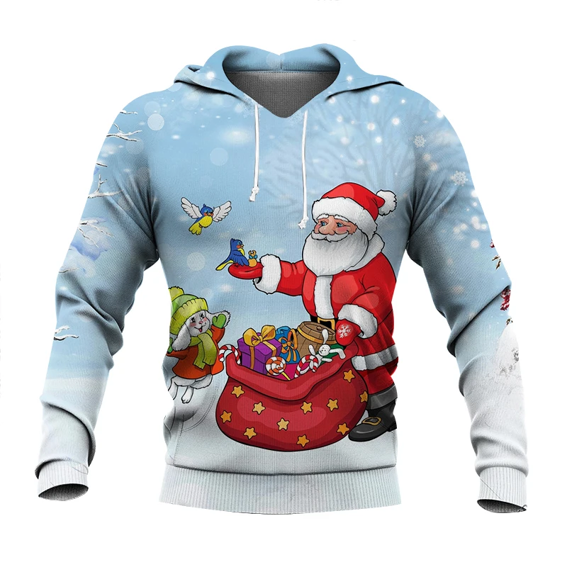 Merry Christmas Men\'s Hoodies Casual Clothing Man Santa Claus Sweatshirt Autumn Male Clothes Elk 3D Print Hooded Coat Loose Top