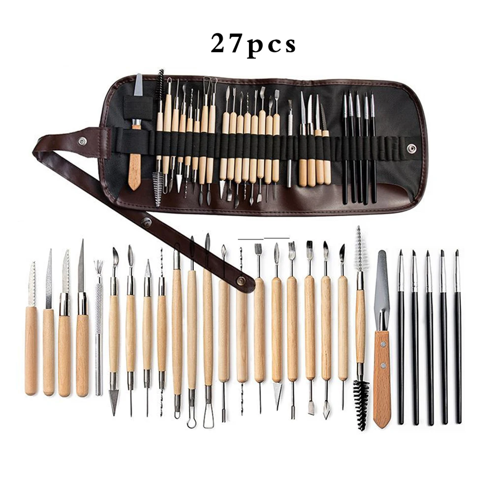 27Pcs Pottery Clay Sculpting Tools Double Sided Ceramic Clay Carving Tool Set with Carrying Case Bag for Beginners Potters Kit