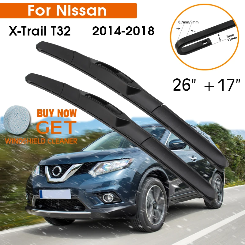 Car Wiper Blade For Nissan X-Trail T32 2014-2018 Windshield Rubber Silicon Refill Front Window Wiper 26