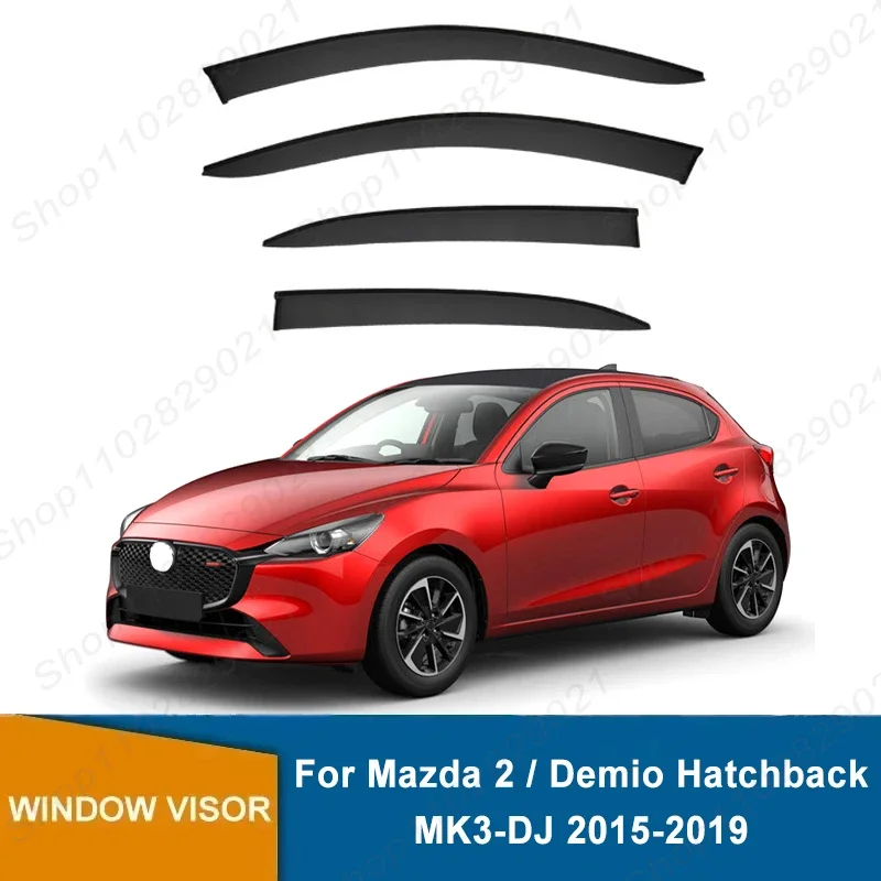4Pcs Window Visor For Mazda 2 / Demio Hatchback MK3-DJ 2015-2019 Weathershield Sun Rain Deflector Guard Car Window Deflector