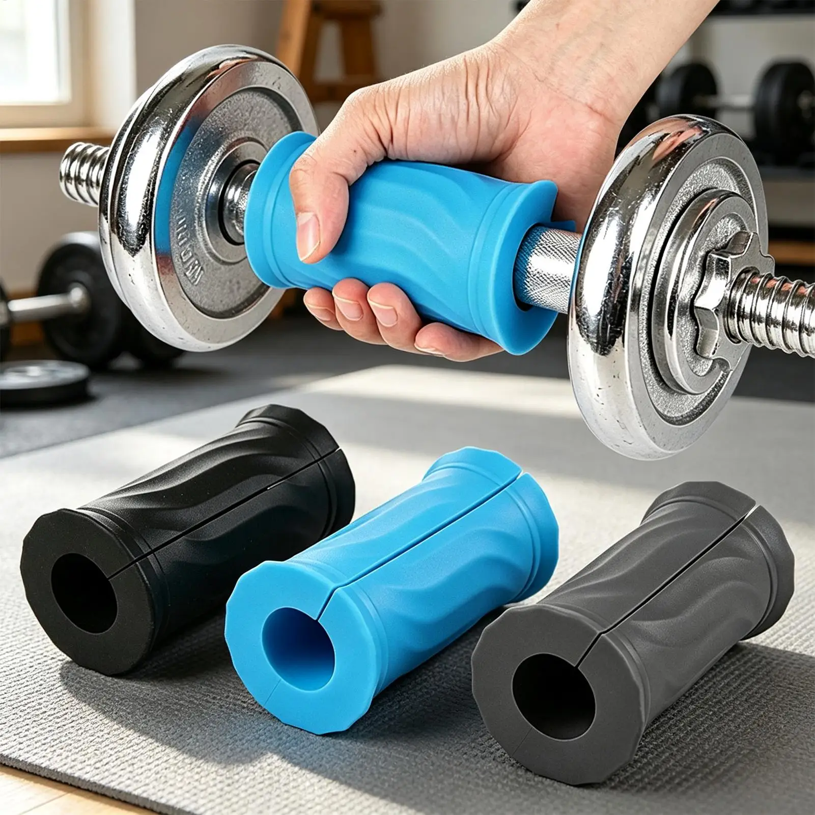 Dumbbell Handle Grips Waterproof Silicone Universal Protective Cover Barbell Handle Grips for Deadlift Press Weightlifting