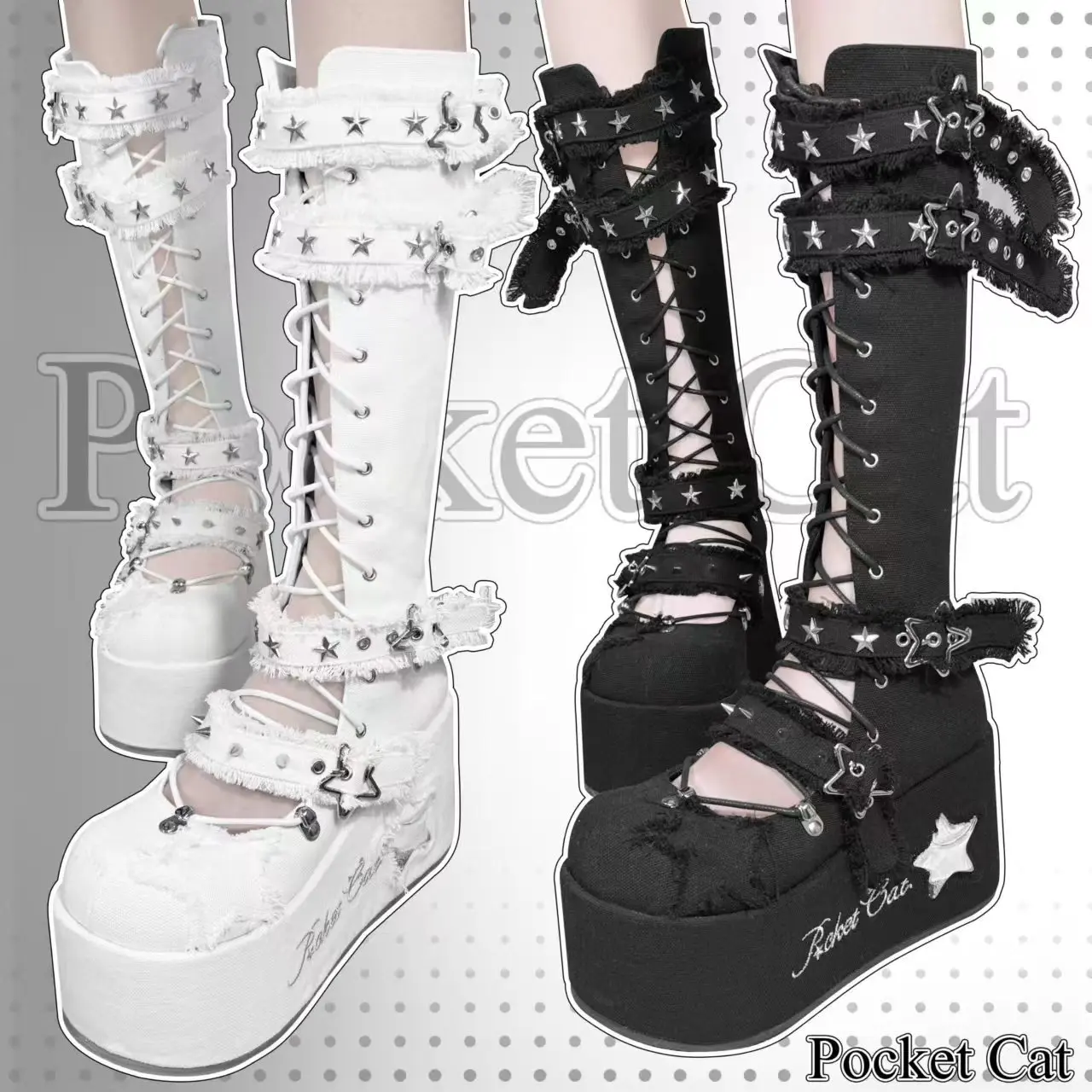 Starstreak Flowing Sand Hollow Boots Pocket Cat Lolita Original Punk Spicy Girl Flowing Sand Sweet Loli Canvas Boots
