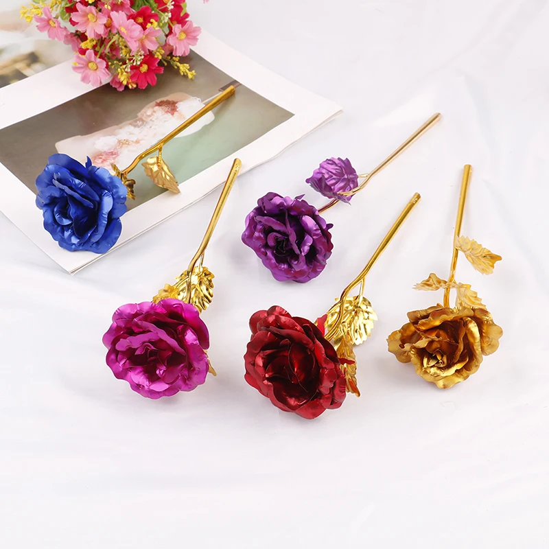 Fleurs roses plaquées or 24 carats, cadeau d'anniversaire pour les amoureux de la Saint-Valentin