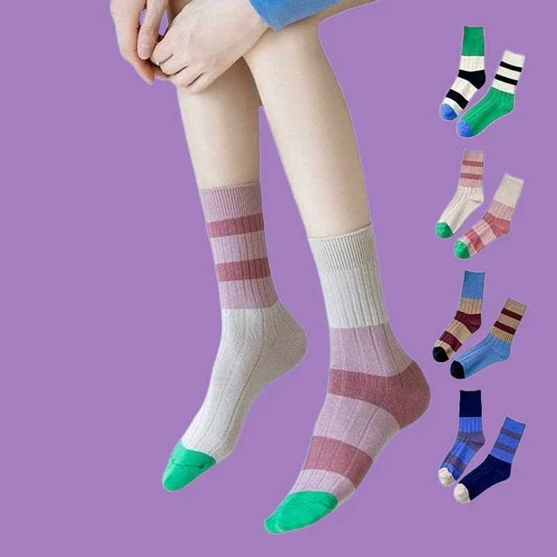 

3/6 Pairs High Quality Summer Thin Striped Socks New Asymmetric Trendy Socks Mid-tube Socks Mandarin Duck Women's Casual Socks