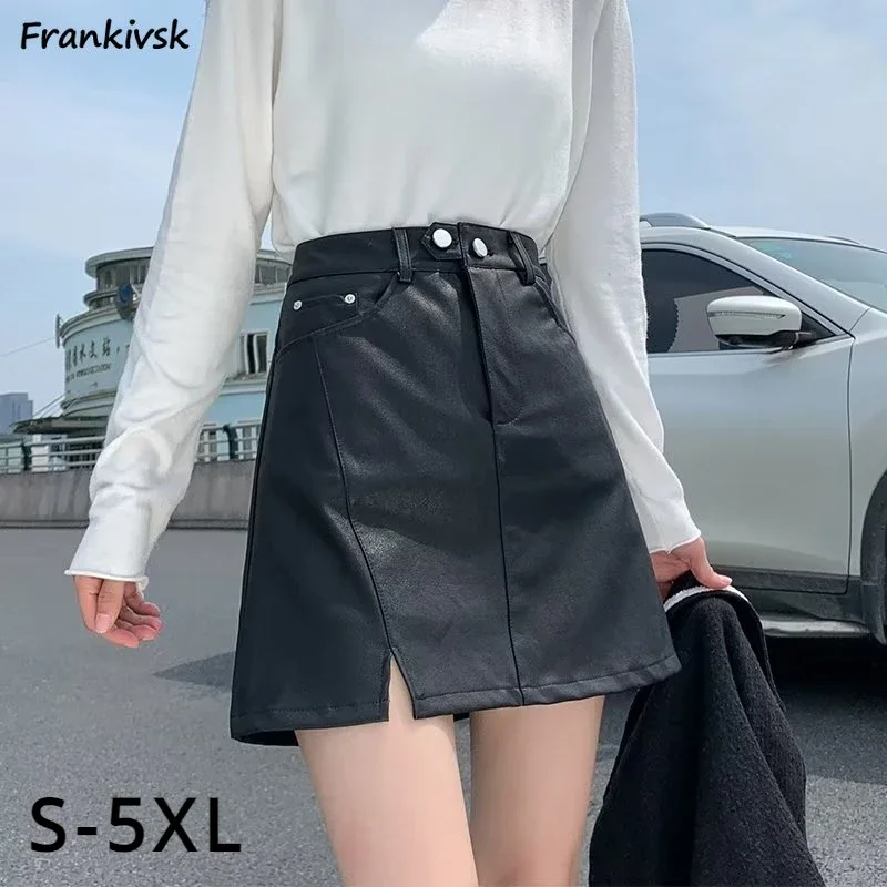 

High Waist Skirts Women Slim Korean Style Leisure All-match Solid Button Summer Comfortable Trendy Faldas Students Simple Retro