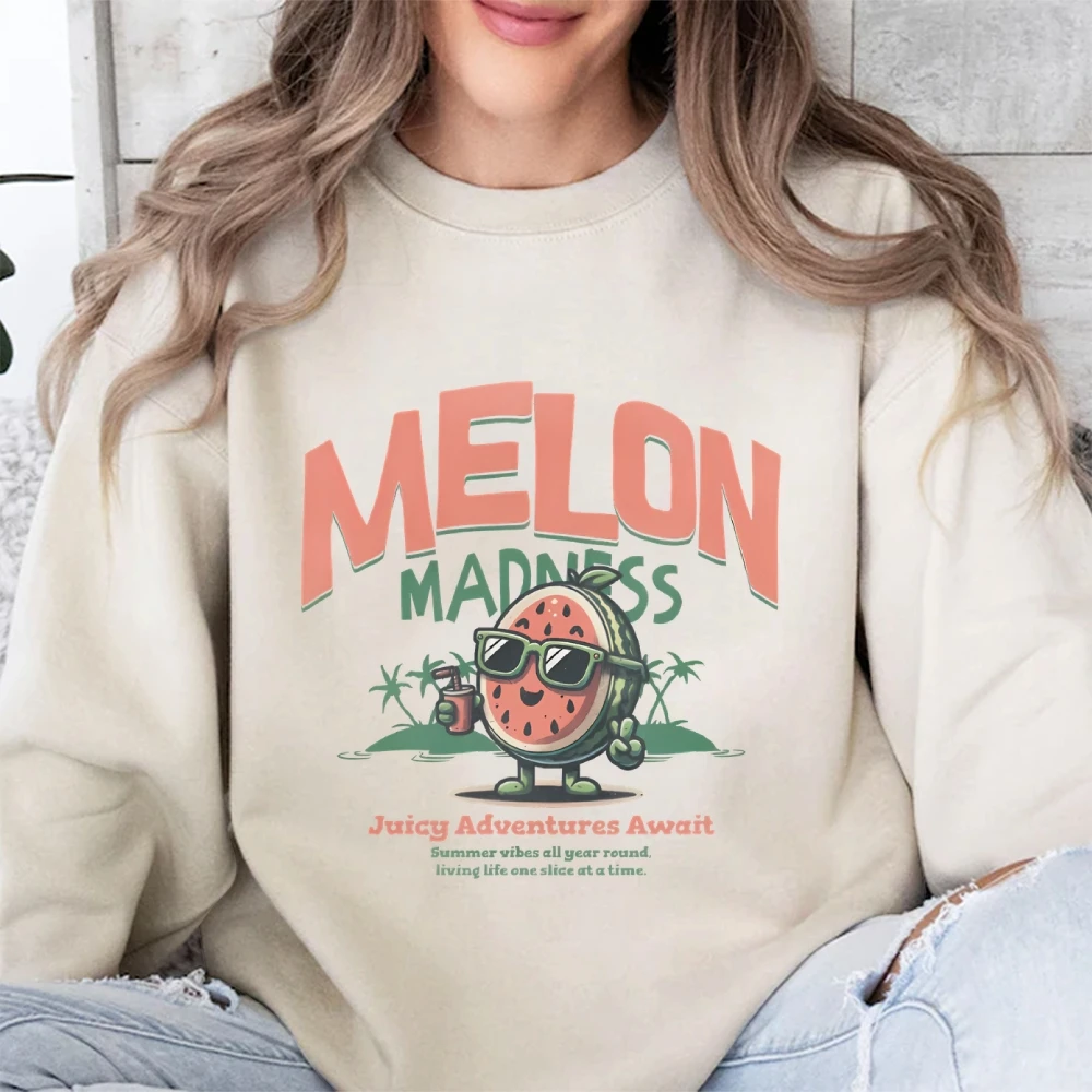 Summer Vibes Watermelon Sweatshirt Cute Melon Retro Fruit Outfit Summer Break Tee Boho Natural Sweater Casual Vibes Graphic Tee