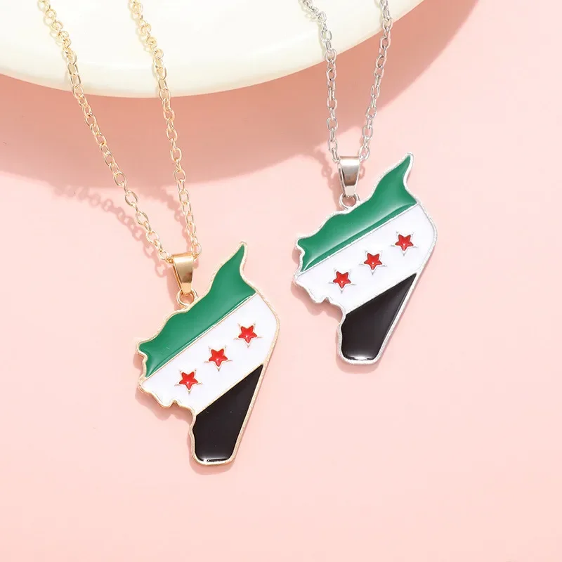 Syria Map Flag Necklaces Gold Color/silver Color Vintage Alloy Pendant for Men Women Syrians Map Hanging Chain Decoration