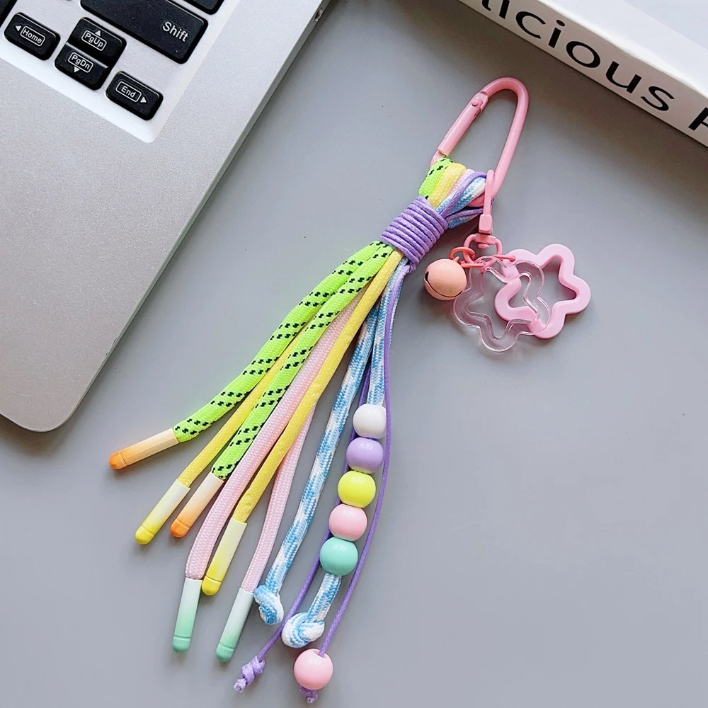 New Universal Braided Mobile Phone Lanyard Strap Cute Star Hanging Chain Ring Cord with Patch Wrist Strap Cell Phone Detachable
