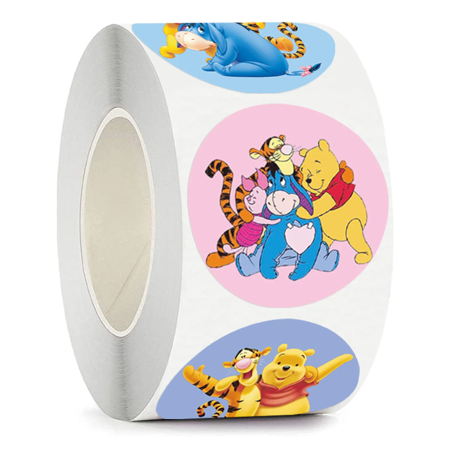 500 uds/rollo de pegatinas de Winnie de Disney The Pooh, pegatinas bonitas de dibujos animados de Sanrio, pegatinas para caja de regalo de Navidad, regalo de Feliz Año Nuevo 2025