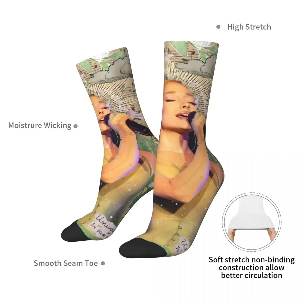 Stoking Kru Semua Musim Kaus Kaki Penyanyi Ariana Grande Kaus Kaki Panjang Hip Hop Gila Aksesori untuk Pria Wanita Hadiah Natal