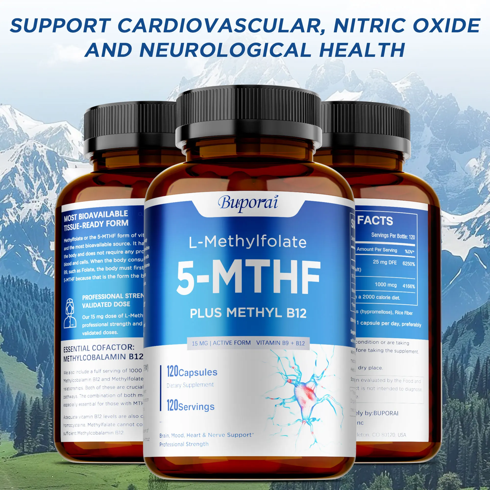 

L-Methylfolate 15mg Capsules - Strength Active Methyl Folate, Support Brain & Heart Health, Balanced Mood, Non-GMO, Gluten Free