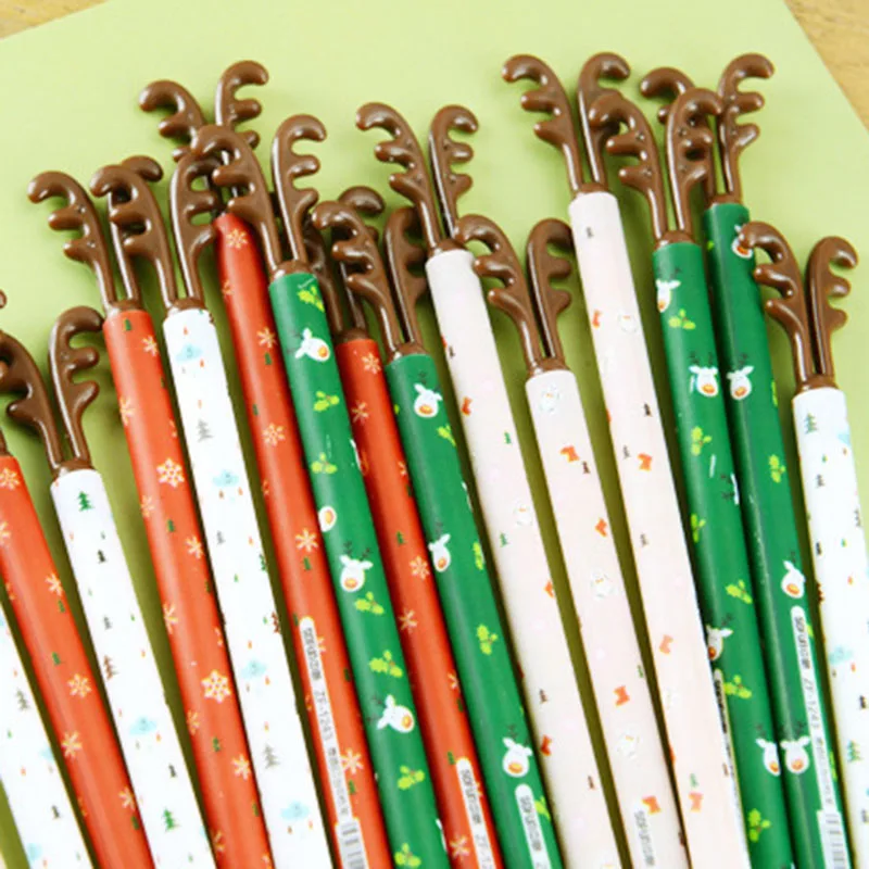 

12pcs Merry Christmas Gift Pen 0.5mm Ballpoint Black Color Ink Snow Tree Deer Stocking School Party