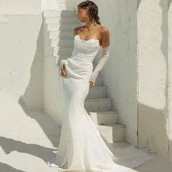 Customized Boho Mermaid Wedding Dress Detachable Sleeve Bride Gowns Strapless Sweep Train Simple New Vestidos De Novia
