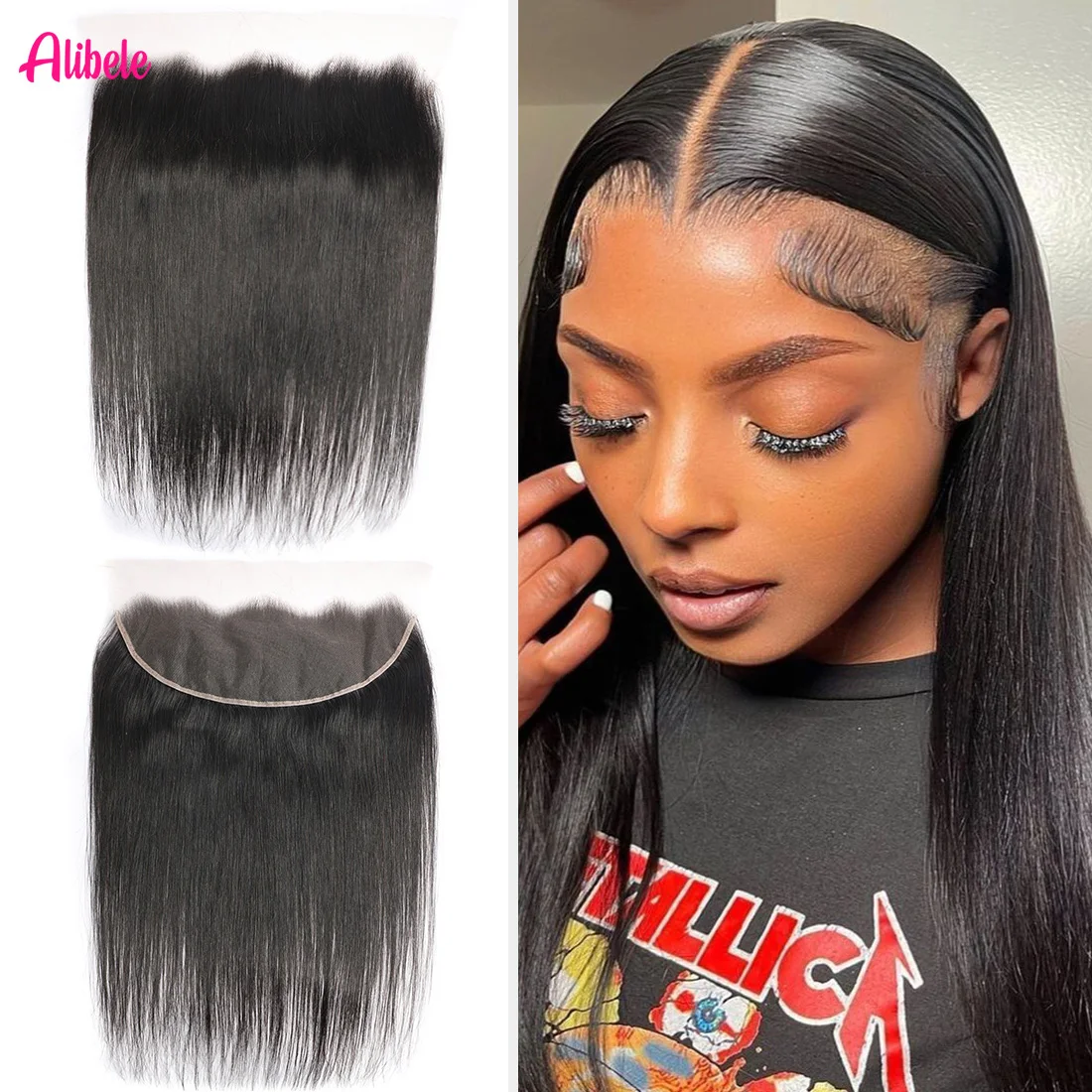 

Alibele For Women 13x4 Transparent Swiss Lace Closure Straight 13x4 Lace Frontal Only 100% Human Hair Pre Plucked With Baby Hair