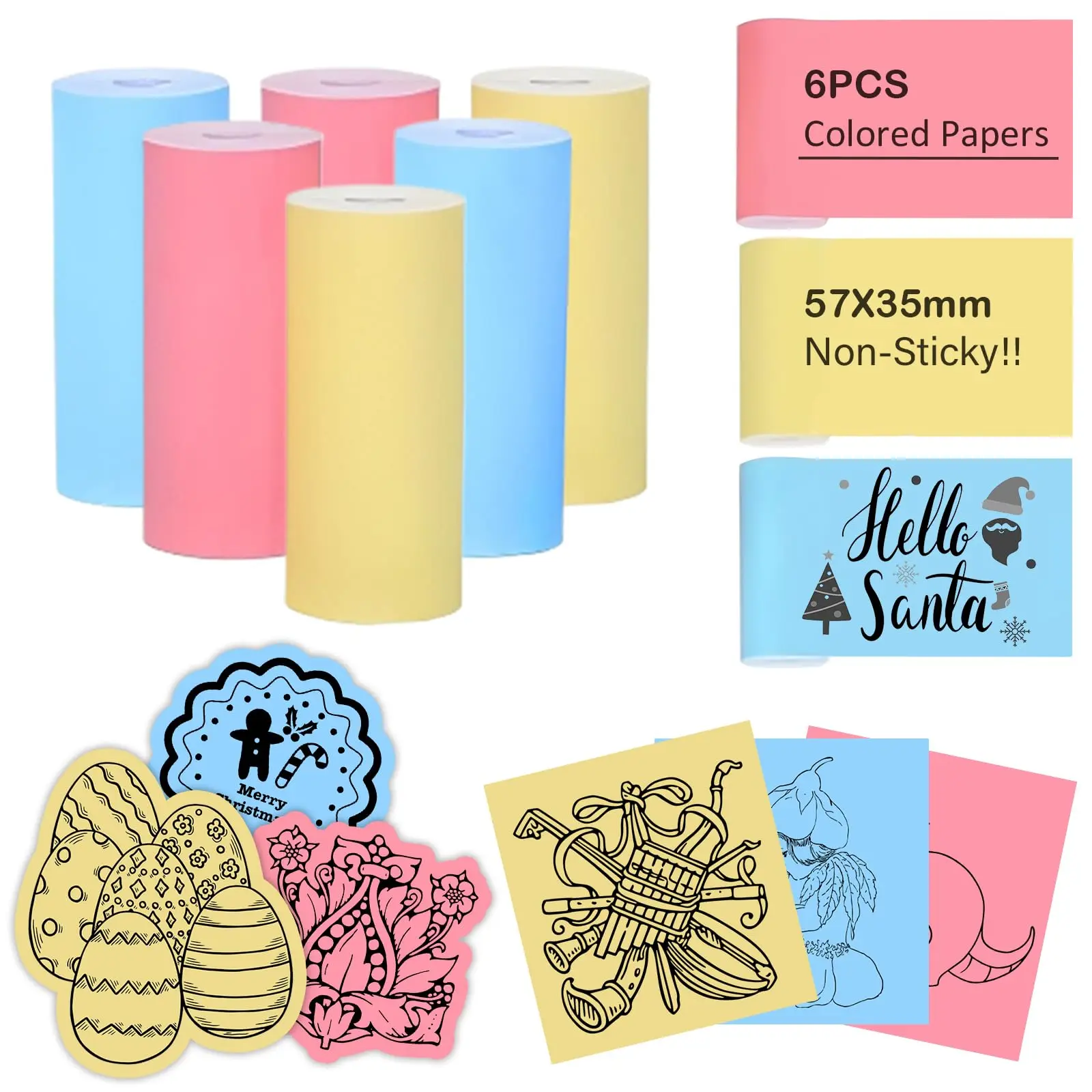 Colored Printer Paper, Mini Thermal Printer Paper, Inkless Print Papers for Most Kids Instant Camera, Photo Labels for Photos