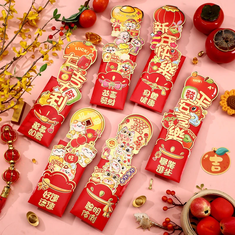 6Pcs Chinese New Year Red Envelopes Cartoon Cute Snake Year Red Envelopes Creative Spring Festival Good Luck Red Envelope Gifts