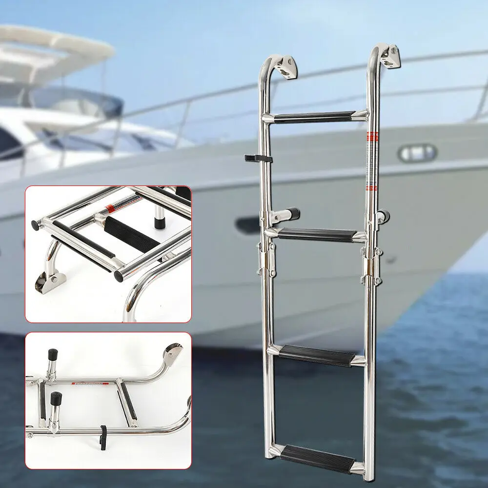 Marine Deck Ladder Foldable Inboard Swim Platform with Marine Grade Stainless Steel Telescoping Two-Step Fold Down Ladder