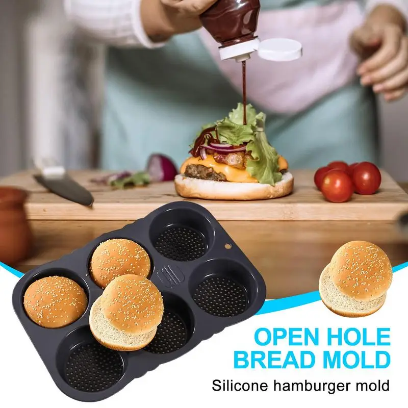 

Hamburger Bun Mold 4/6 Cavity Bread Mold Muffin Top Pans Bread Baking Pan Reusable Non-Stick Flexible Bread Mold For Muffin Top