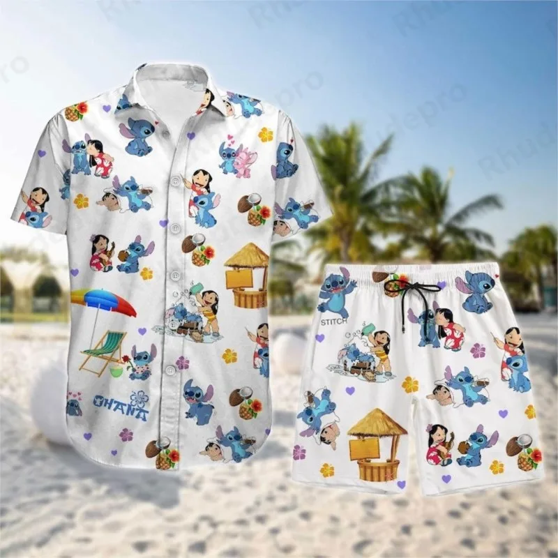 

Disney Stitch Hawaiian Shirt Button Shirt Stitch Man Shorts Suit Aloha Shirt Men and Women Cartoon Movie Shorts