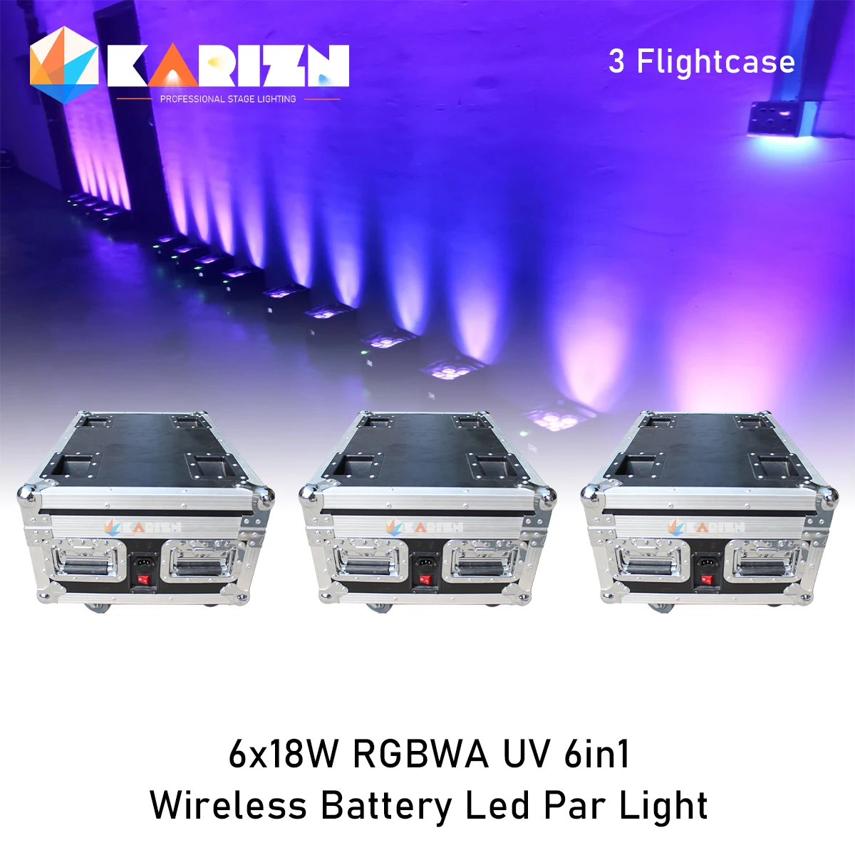 No Tax 3x Flycase ForV-show Local Ship 4pcs with Bag Battery Wireless DMX Wifi Remote Wedding Uplight 6x18w RGBWAUV 6in1 Led Par