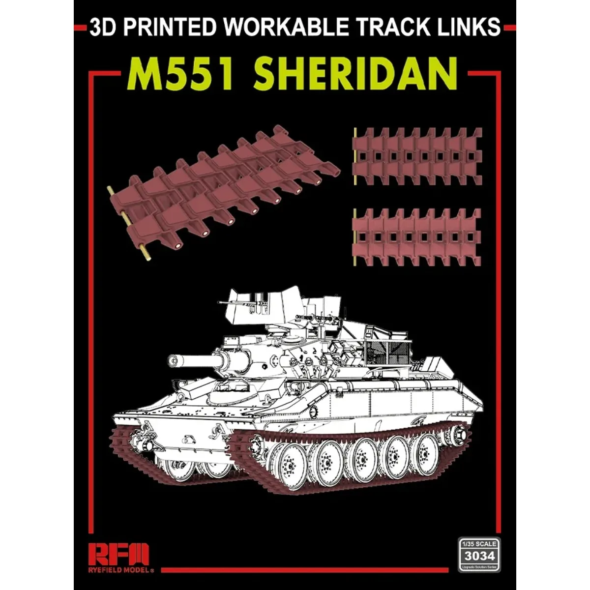 Ryefield Upgrade Accessoires RM-3034 1/35 Schaal M51 Sheridan Werkbare Track Links (3D Gedrukt) voor RM-5142 Kit Assembly Kunststoffen