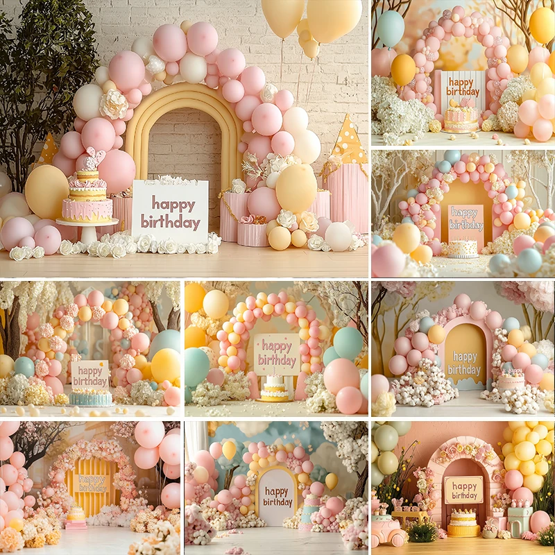 

LS Photography Background Spring Floral Balloons Cake Smash Decor Birthday Party Baby Shower Kids Portrait Photo Backdrop Studio
