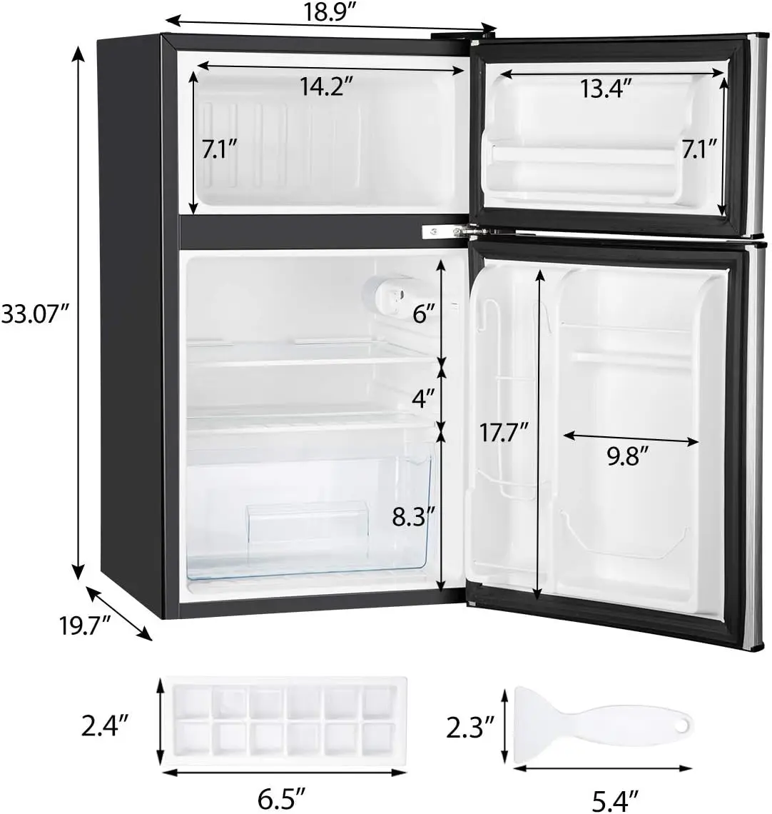 冷凍庫付きミニ冷蔵庫、2つのドア、寝室、寮、オフィス、アパート、食品貯蔵、3.2 cu.ft