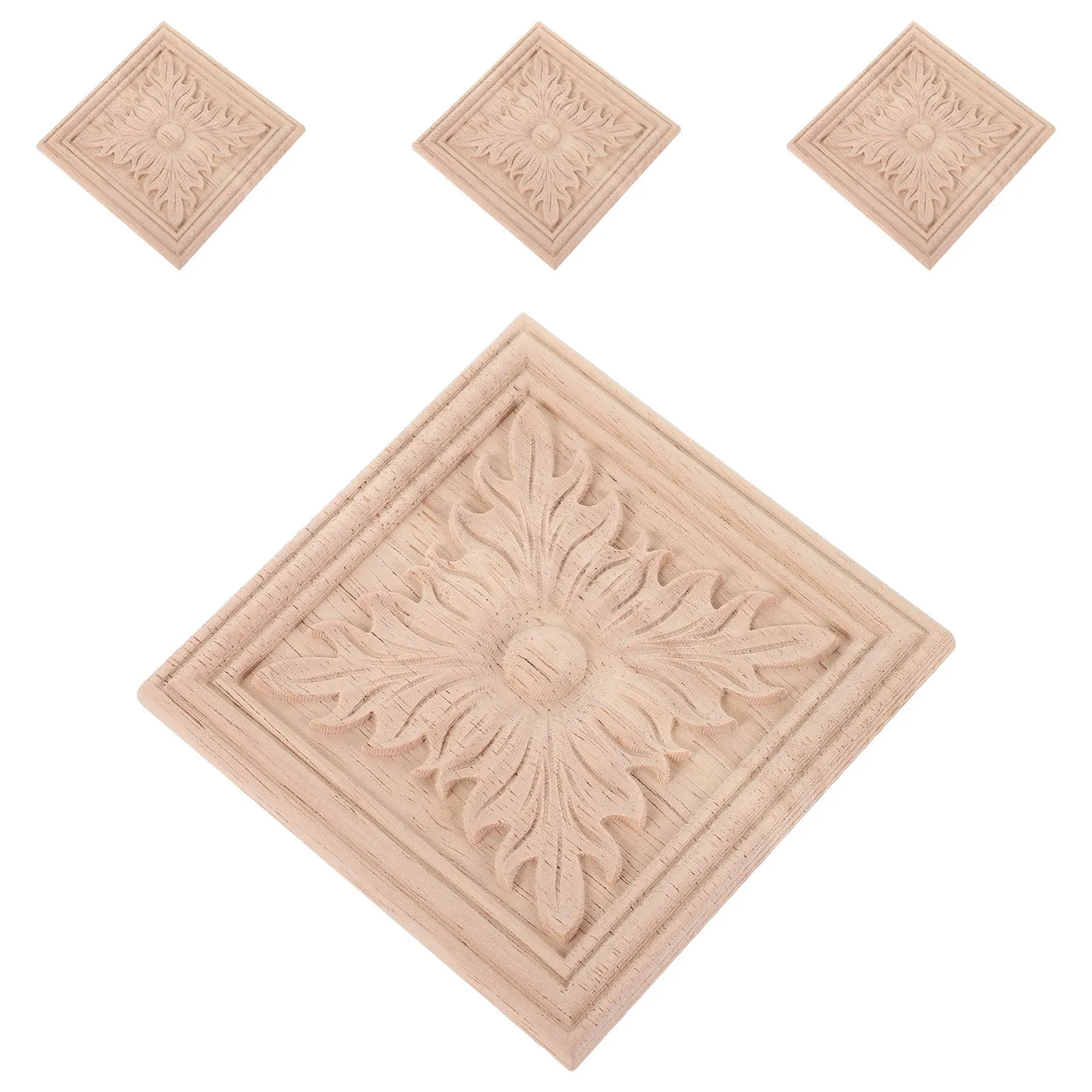 

4pcs Wooden Carved Onlays Unpainted Wood Appliques For Furniture Cabinet Mirror Dresser Wall Staircase Door Diy Vintage