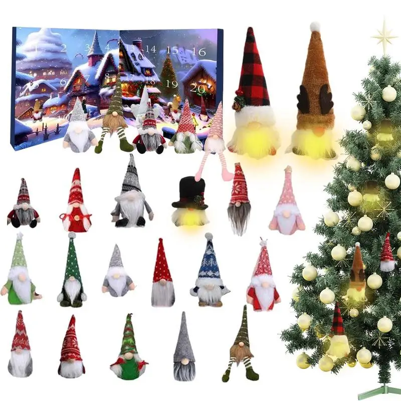 2024 Christmas Gnome Advent Calendar With Glwoing Gnome Plush Toys 24 Days Christmas Holidays Countdown Calendar For Kids