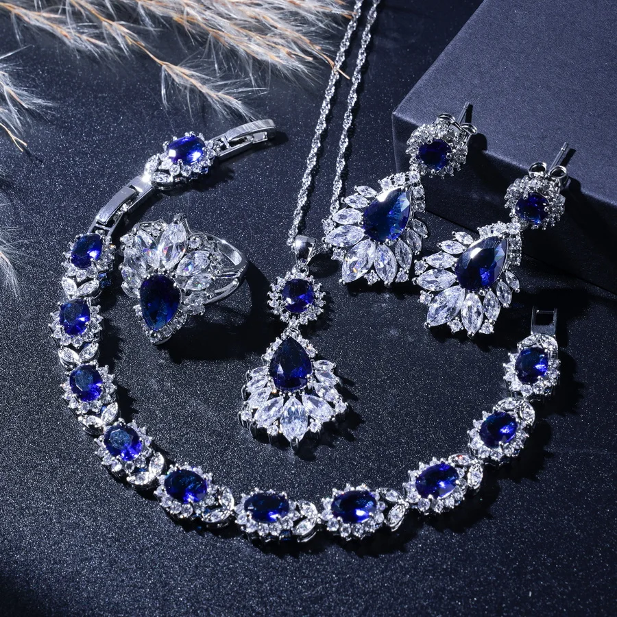

Elegant Women'S Jewelry Set - Vintage-Inspired Necklace, Ring, Earrings & Bracelet With Sparkling Zirconia - Perfect Gift