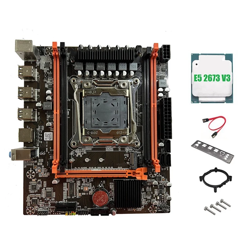 X99E Motherboard+E5 2673 V3 CPU Dual Channel Supports 4XDDR4 RECC RAM PCIE X16 Nvme Gigabit LAN Card Computer Motherboard