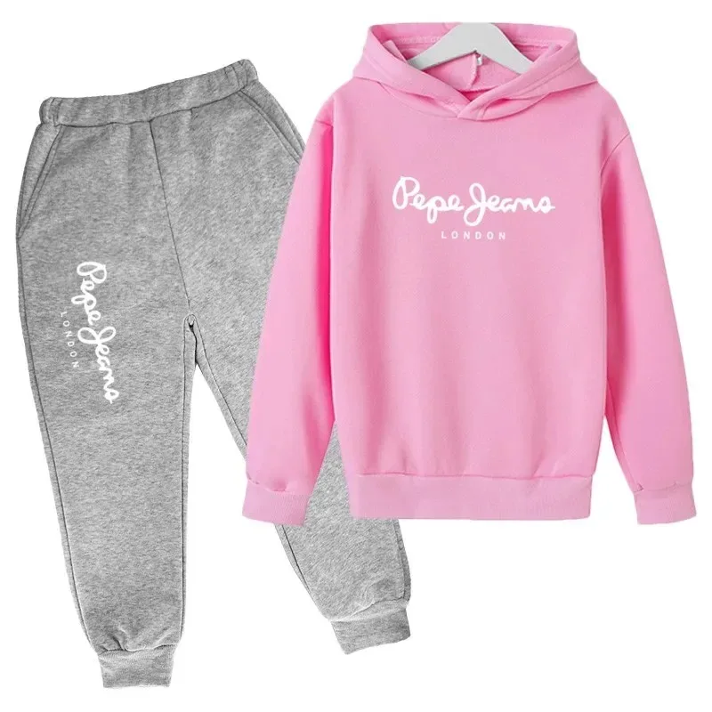 Freizeit-Trainingsanzug mit Buchstabenmuster, bestehend aus 2 Teilen: Kapuzenpullover und Hose, für Jungen und Mädchen im Alter von 3 bis 13 Jahren, geeignet für Frühling und Herbst, Streetwear, Kinderkleidung. – Detail 15