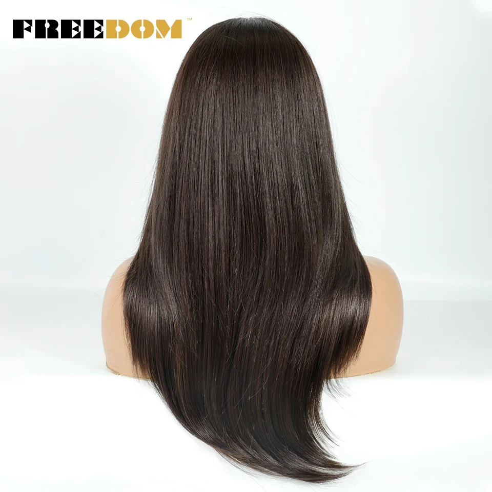 FREEDOM Synthetische Lace-Front-Perücken für Frauen, 20 Zoll, 13x3, glatt, vorgezupft, geschichtete Spitzenperücken, Ombre Braun Blond, Perücke für den täglichen Gebrauch – Detail 4