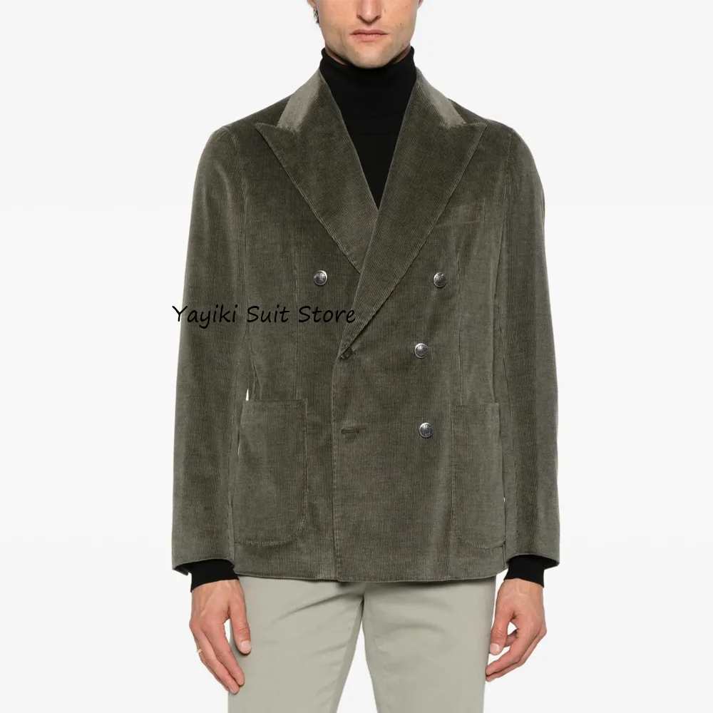 

Fashion Suit Jackets for Man Square Pockets Corduroy Men's Jacket Double-breasted Peaked Lapels Casual New High Quality Suits