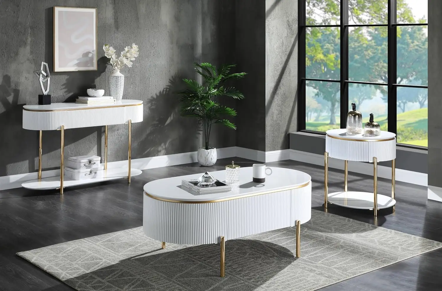 1 Drawer Console Table with Bottom Shelf in High Gloss & Gold, Customized