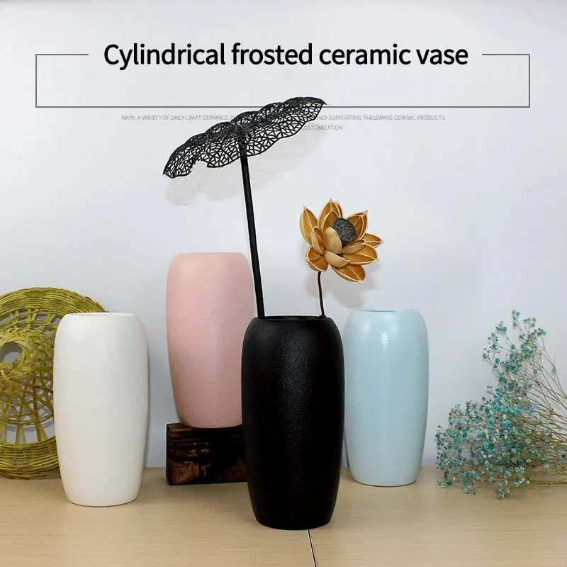 Minimalist Modern Cylindrical Frosted Ceramic Small Vase Dried Flower Arrangement Home Living Room Handicraft Decoration