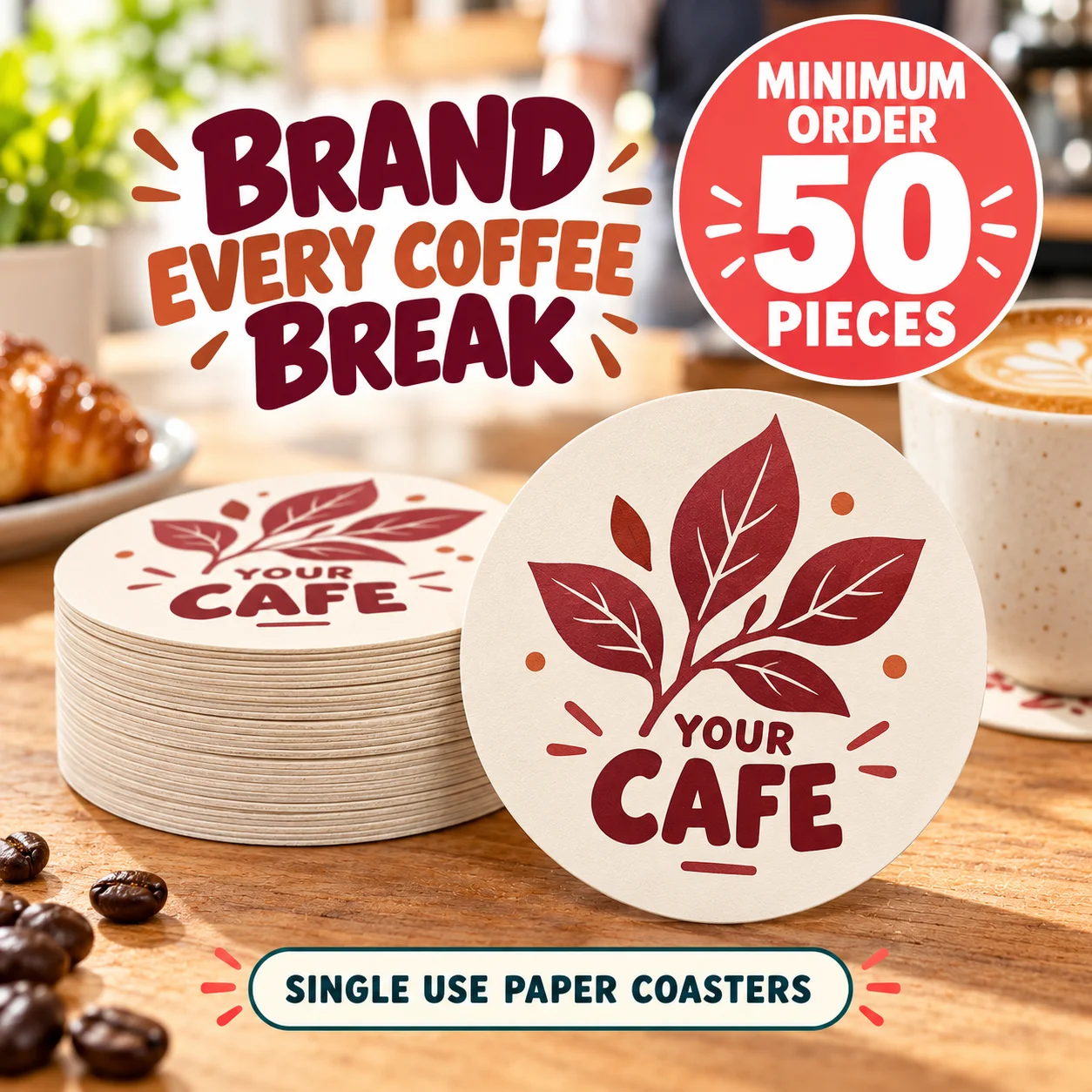 50pcs Minimum Custom Disposable Paper Coasters Logo Printing For Coffee Shops Restaurants Bulk Personalized Promotional Gifts
