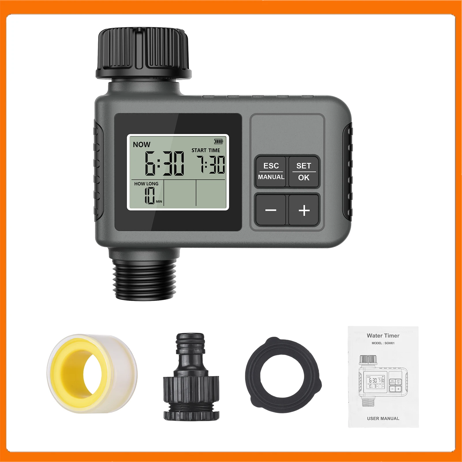 

Water Timer Garden Irrigation System 2 Outlets Automatic Timing Valves Controller Rain Delay Watering Large LCD IPX5 Waterproof