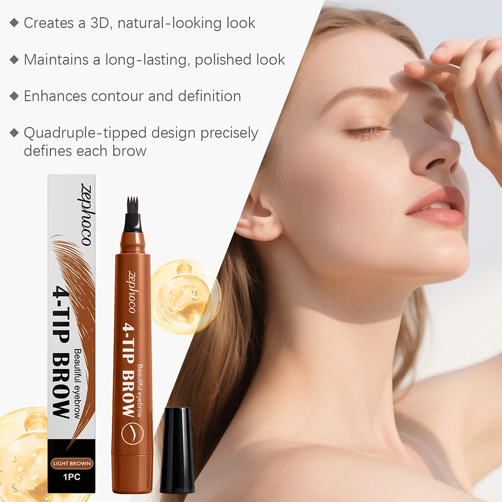 Light Brown Microbladings Effect Eyebrow Pen Waterproof Long Lasting Brow Filler Pen Light Brown 24-Hour Wear Achieve Natural
