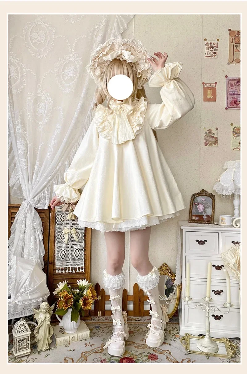 

2026 японское милое мини-платье Y2k Fairy Kawaii Lolita Princess Dress женское милое платье с бантом и оборками с длинным рукавом для чаепития женские