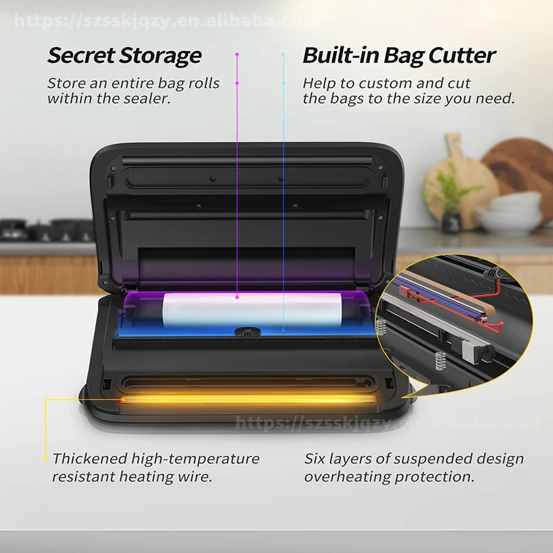 آلة ختم الفراغ المدمجة STLF حماية من الحرارة الزائدة مصدر الطاقة الكهربائية المواد البلاستيكية لتخزين المواد الغذائية في المطبخ #6