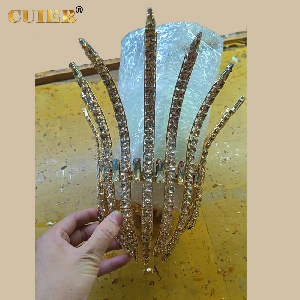 CUIER Huge Size Beauty pageant Crystal Headpiece for Women Stage TV Show Glass Square Gemstones Hair Accessories for Drag Queen