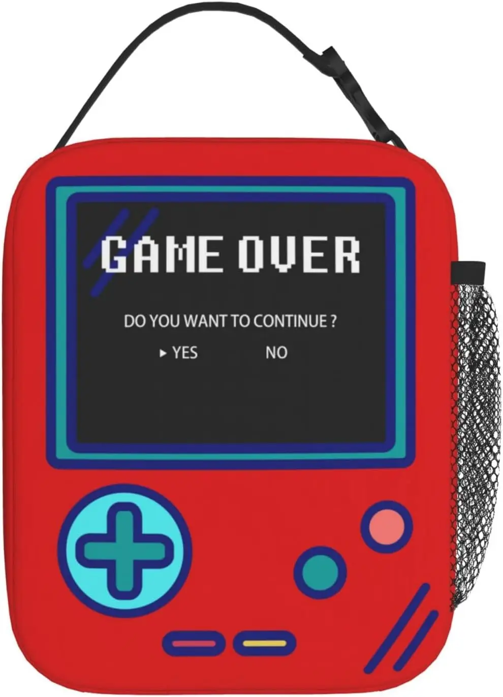 Funny Gamer Inspired Red Lunch Box Bag for Boys Girls with Mesh Pocket Insulated for Keeping Food Fresh